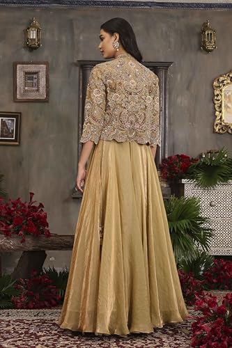 BIBA Women Gold Art Silk Regular Lehenga Set_38