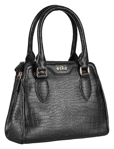 eske Mira Vegan Leather Handbag, Animal Print Pattern, Dual Compartment, Detachable Sling Strap (Black)