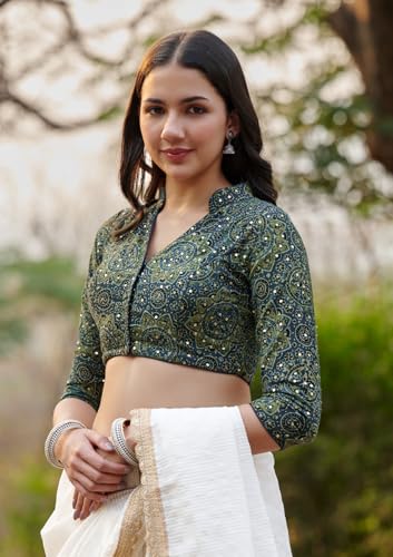 S SALWAR STUDIO Blue Ajrakh Pure Cotton Printed Readymade Blouse