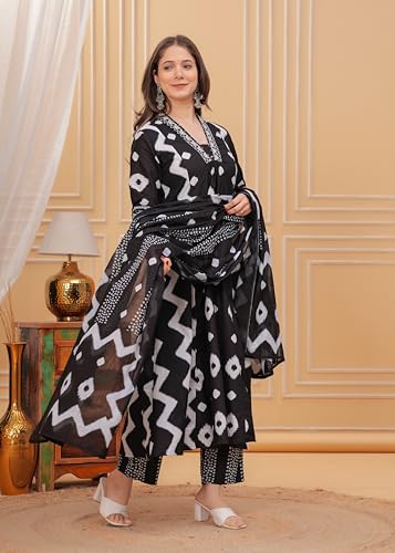 Manojava Women's Kurta with Palazzo and Dupatta Set, Traditional Indian Ethnic Wear, 3 Piece (IN, Alpha, XL, Regular, 3, BLACK)