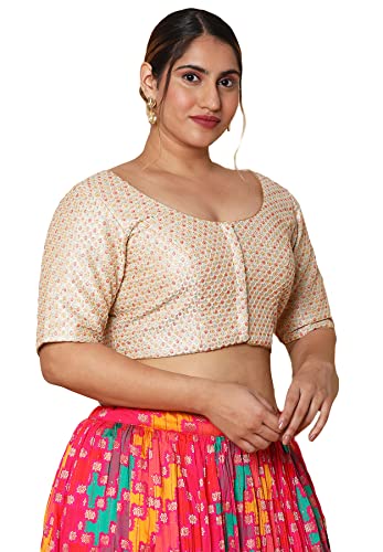 SALWAR STUDIO Women's Off White Silk Blend Readymade Saree Blouse-PLSSB00039-OFWH