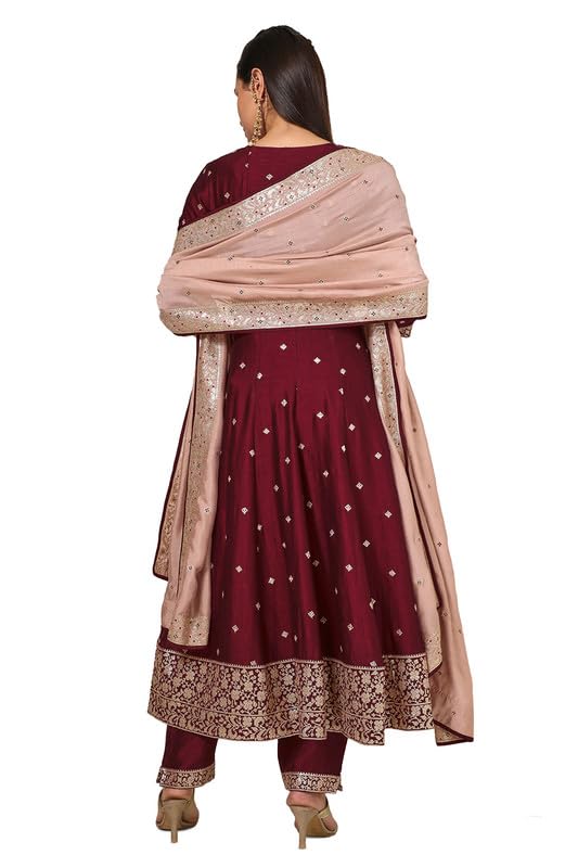 Soch Womens Maroon Silk Blend Suit Set With Sequins