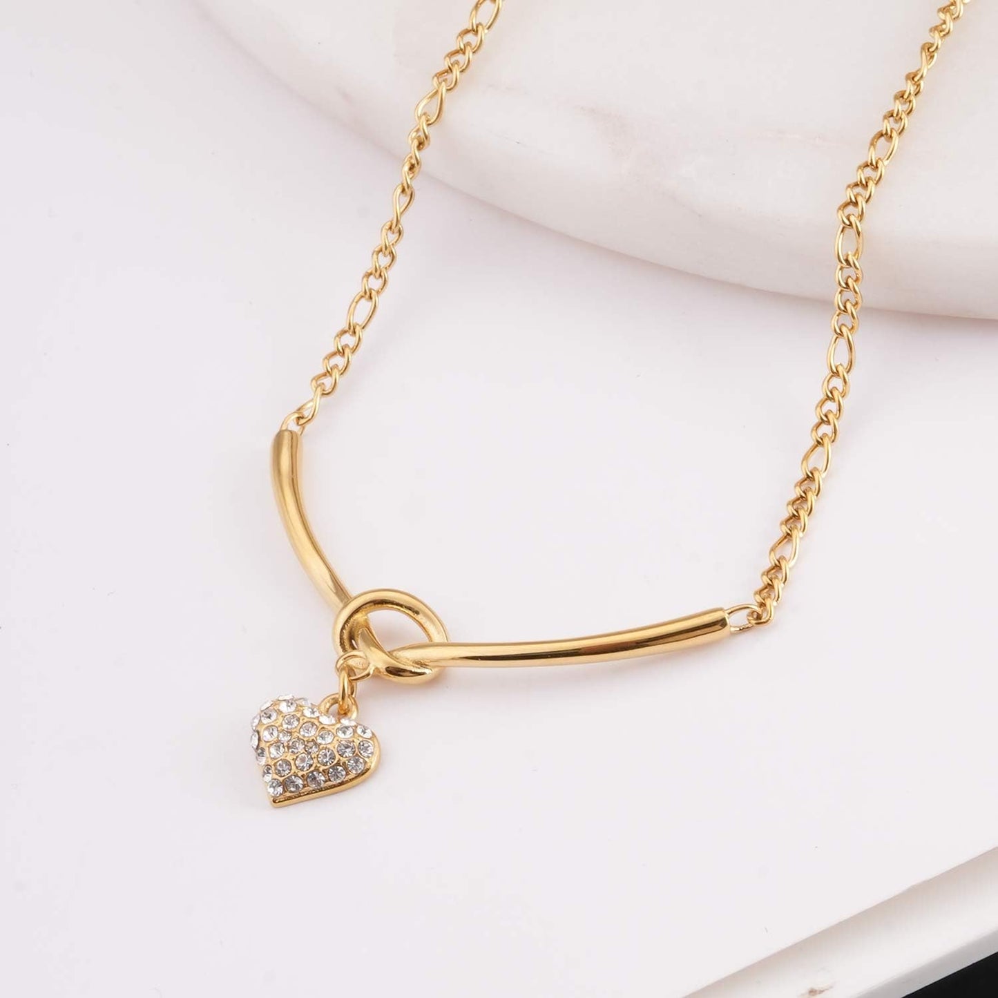 PALMONAS Crystal Heart Charm Gold Necklace for Womens - Waterproof & Anti-Tarnish, Gift for Girls & Women