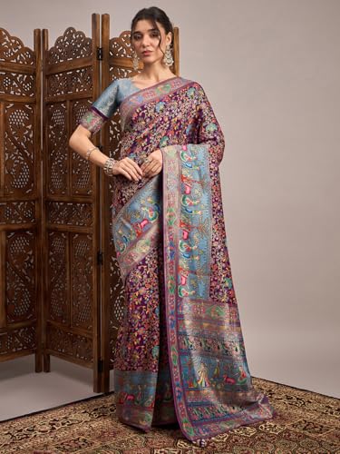 AKHILAM Women's Kanjivaram Woven Soft Silk Saree With Blouse Piece