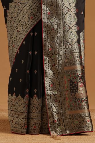 Soch Womens Black Crepe Ethnic Motifs Zari Woven Saree