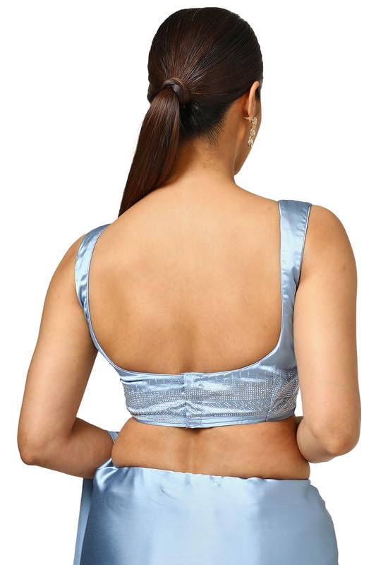 Soch Womens Powder Blue Satin Embellished Saree With Stone Work