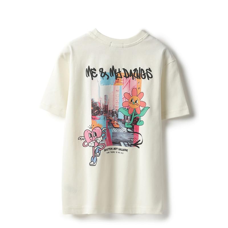 United Colors of Benetton Relaxed Fit Round Neck Printed Me and My Dawgs Grafitti T-Shirt