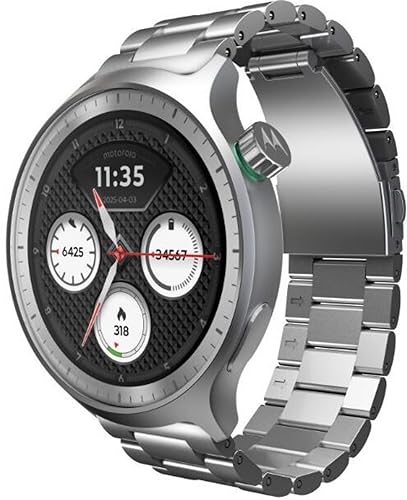 Motorola Moto Watch, 1.4 OLED, AOD, Auto-Brightness, Dual Band GPS, Powered by Polar Smartwatch (Matte Silver/Matte Silver Band Strap, Free Size)