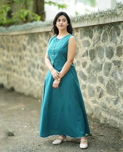 ZIVORY FASHION Women Cotton Sleeveless Top & Flared Skirt Set, Solid Summer Co-Ord Set, Stylish Casual Comfortable Outfit (in, Alpha, M, Regular, Blue)