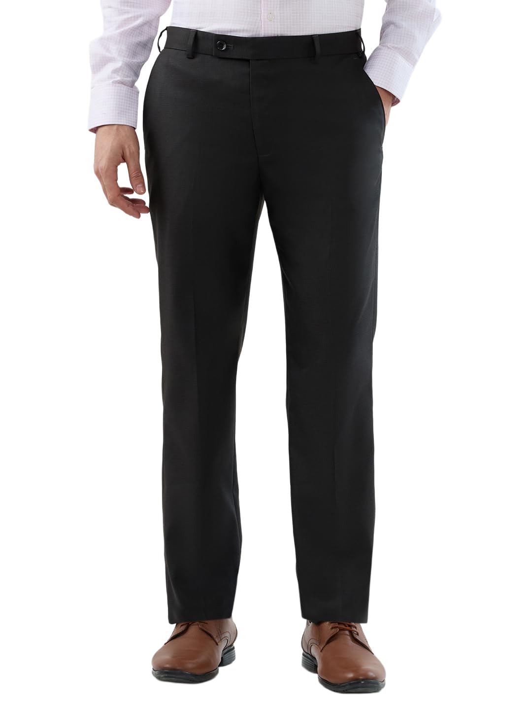 Park Avenue Men Regular Fit Checks Pattern Polyester Rayon Blend Flat Front Formal Trouser Brown