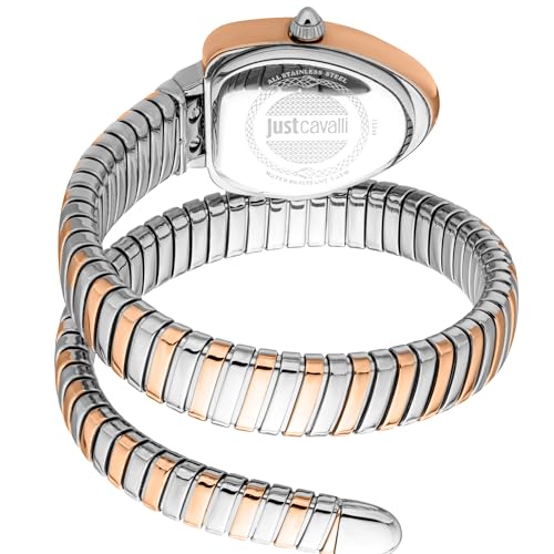 Just Cavalli Women Watch, Silver Color Case, Turquoise Dial, Stainless Steel Metal Bracelet, 2 Hands, 3 ATM (Silver & Rose Gold)