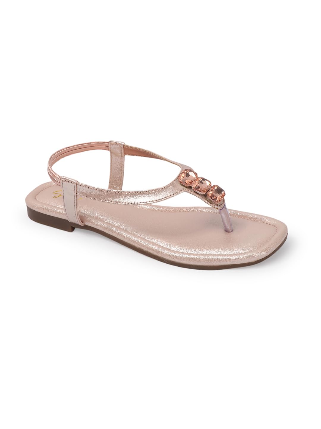 SVYA Women T-Strap Sandal Fashionable Light Weight and Comfortable Back strap Sandals (Peach, UK Footwear Size System, Adult, Women, Numeric, Medium, 8)