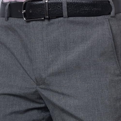 Park Avenue Men's Smart Fit Polyviscose Blend Flat Front Stripe Pattern Dark Grey Formal Trouser (Size: 36)-PMTX07539-G6