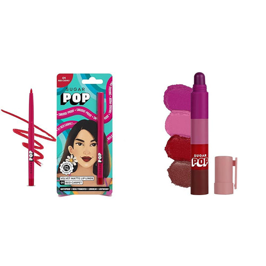 SUGAR POP Velvet Matte Lip Liner - 01 Red Carpet (Cherry Red) & SUGAR POP 4 in 1 Lip Twist - 01