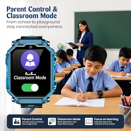 PunnkFunnk Kids Smart Watch with Dual Camara, 360° Rotating Design, HD Display, Video Calling, Chat, Rechargeable Battery & Adjustable Strap, Transparent Body for Boys & Girls - (Aqua Blue)