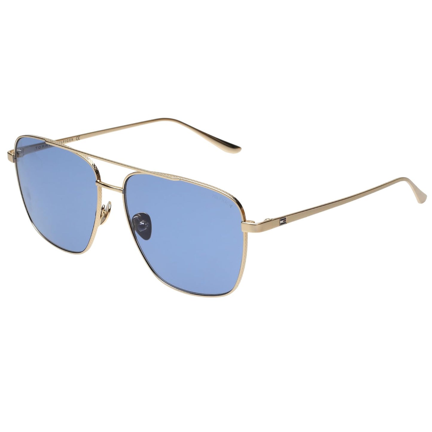Tommy Hilfiger|Gold Full-rim Frame Square Sunglasses|100% UV Protected (Uv 400) Blue Lens|Men's | Large | TH 1533 C9 60 S