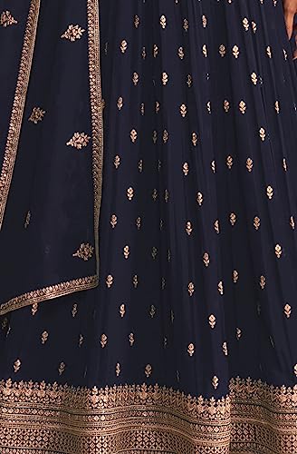 RUDRAPRAYAG Georgette and Santoon Anarkali Gown for Women | Semi Stitched Anarkali Gown | Maxi Gown for Women 2026 | Gown in Clothing & Accessories Blue