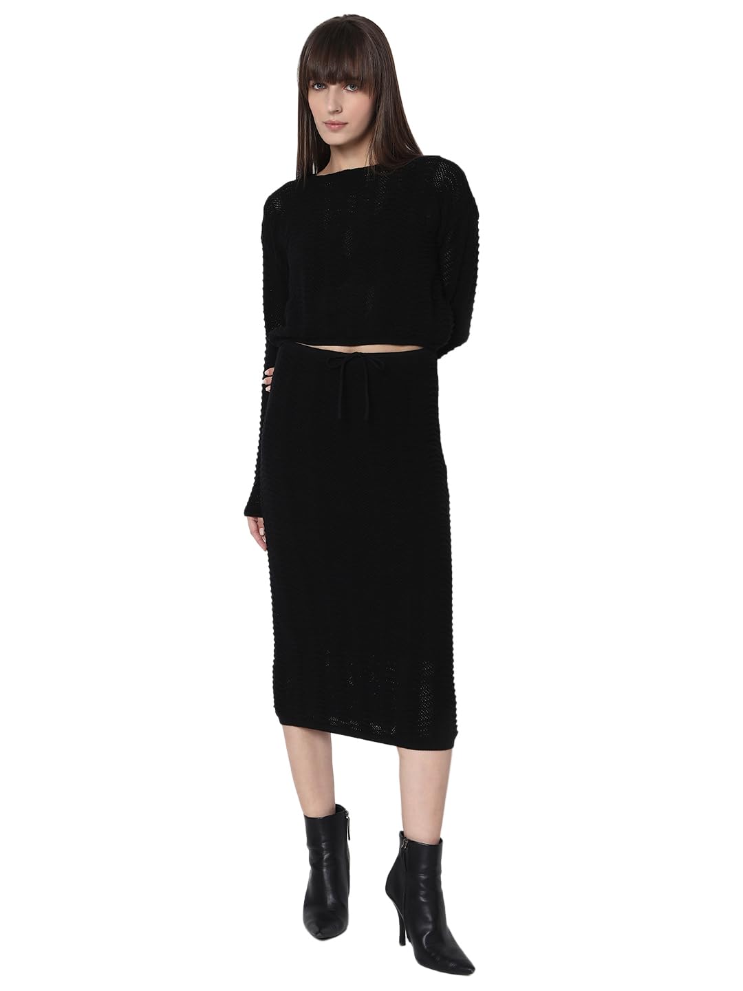 VERO MODA Women's Straight Fit High-Rise Black Skirt