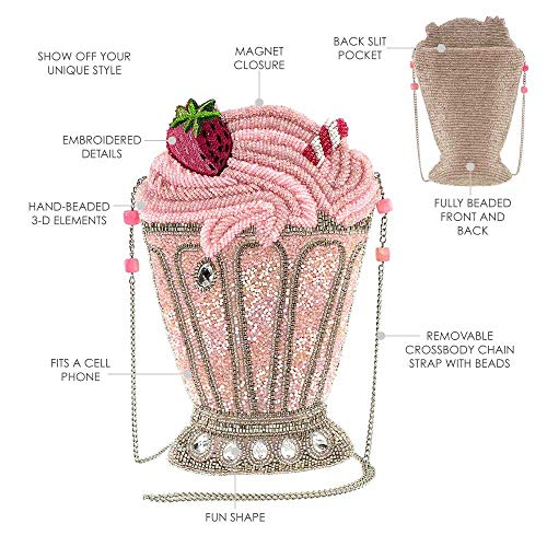 Mary Frances Shake It Up Beaded Milkshake Crossbody Novelty Handbag, Pink
