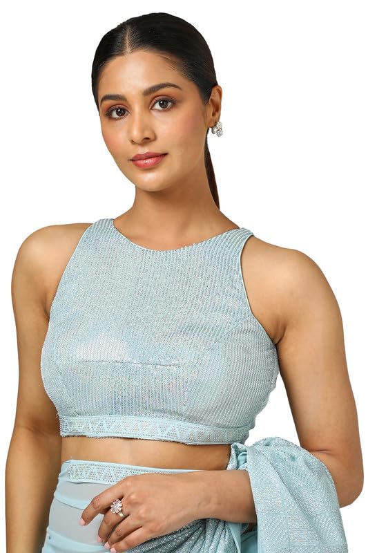 Soch Womens Turquoise Blue Georgette Embellished Saree With Sequins