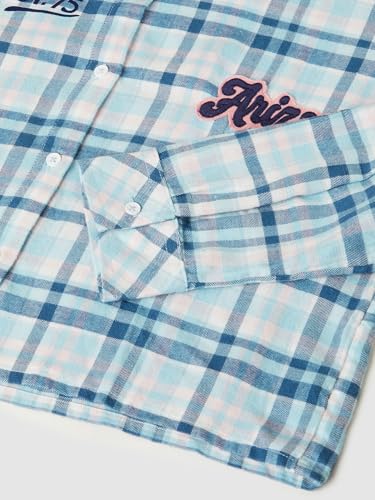 Girls Applique Checked Regular Fit Shirt (Blue_12-14 Y)
