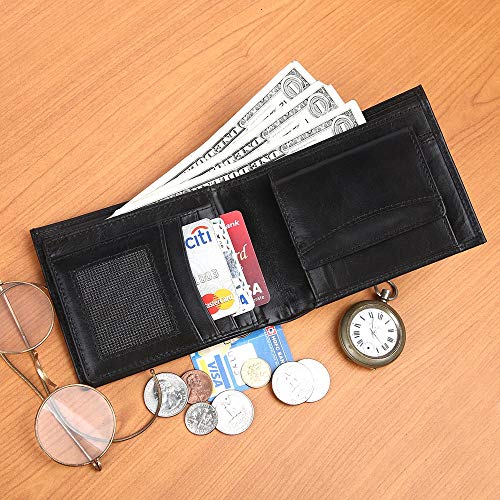 Brooklyn Bridge Genuine Leather RFID Blocking Slim Bifold Wallet for Men – Coin Pocket, ID Window & Multiple Card Slots | Anti-Theft Travel Wallet | Gift for Him