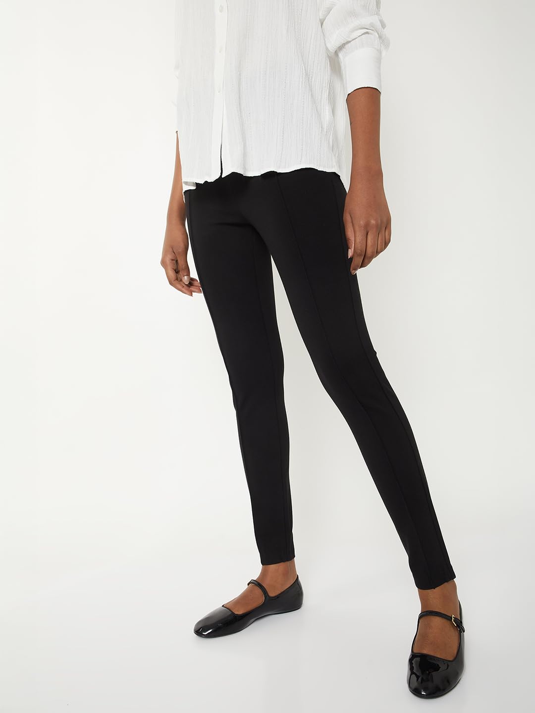 Max Women Solid Treggings (Black_L)