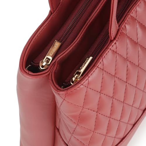 Fastrack GridGlam Cherry Shoulder Bag | Faux-Leather Women’s Handbag | Quilted Shoulder Bag with Dual Zipper Compartments