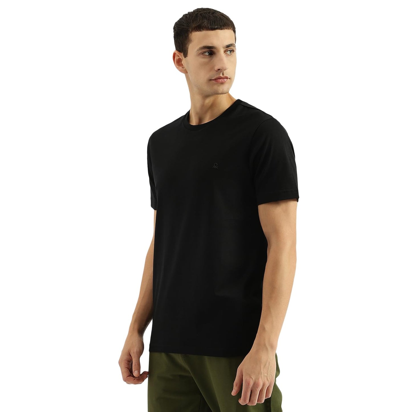 United Colors of Benetton Relaxed Fit Round Neck Solid T-Shirt (Size:XL)-01C3099S3300I100XL Black