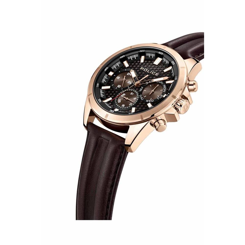 Police Mens Urban Rebel Round Shape Black Dial Leather Analog Watch