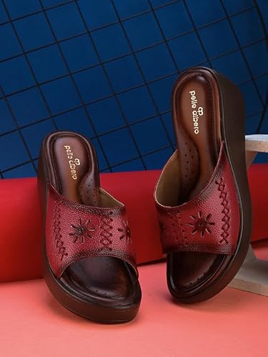 pelle albero Women's Latest Trendy Cherry Leather Slip-On Heels Wedge Sandals