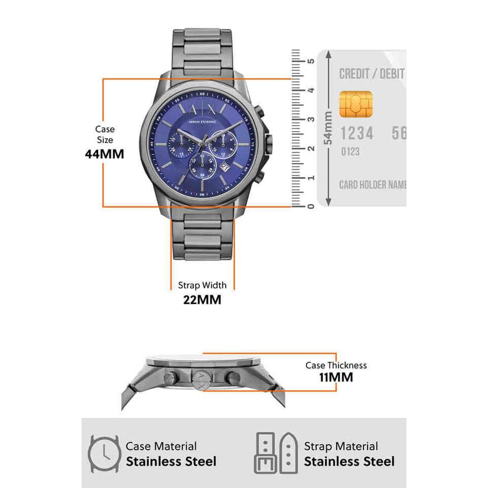 Armani Exchange Men Stainless Steel Gun-Metal Analog Watch Ax1731, Dial-Color:Blue, Band Color:Gray