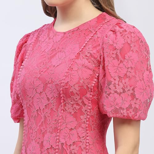 Madame Puff Sleeve Pink Lace A-Line Dress