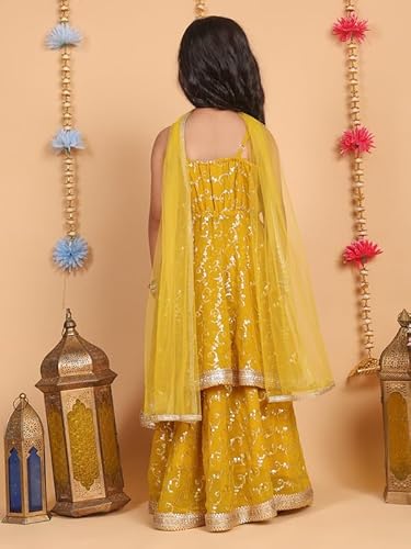 superminis Girls Georgette Sequins Embroidery Sleeveless Lehenga Choli with Net Dupatta Ethnic Wear Set (4-5 Years, Mustard)