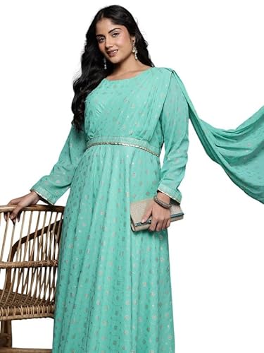 Ethnic Motifs Printed Sequence Detail Draped Maxi Dress