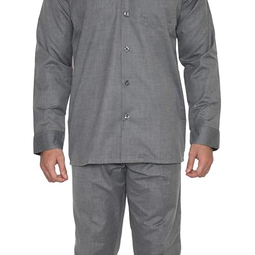 Tatwam FILAFIL Cotton RICHED with Polyester Mens Nightsuit with Fully Elastic Pajama and Buttoned Full Sleeve TOP Size-L,D.Grey