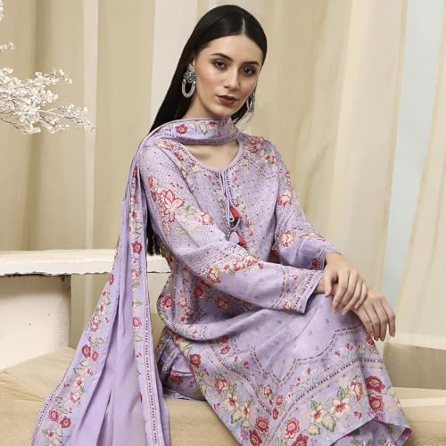 Biba Women Purple Modal Blend Straight Suit Set_34