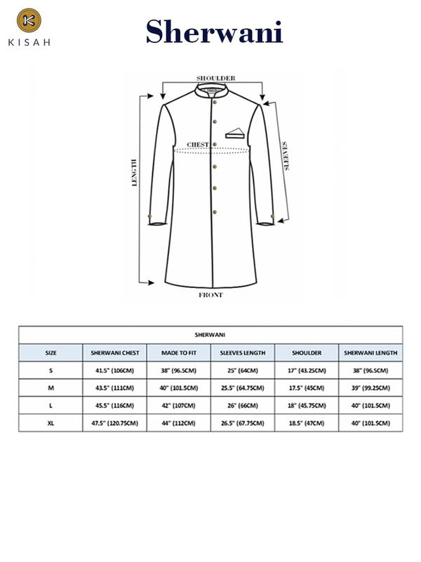 KISAH Men's Indo-Western Sherwani Churidar Set, Blue Cotton Blend, Foil Print Regular Fit Mandarin Collar Long Sleeves (42)