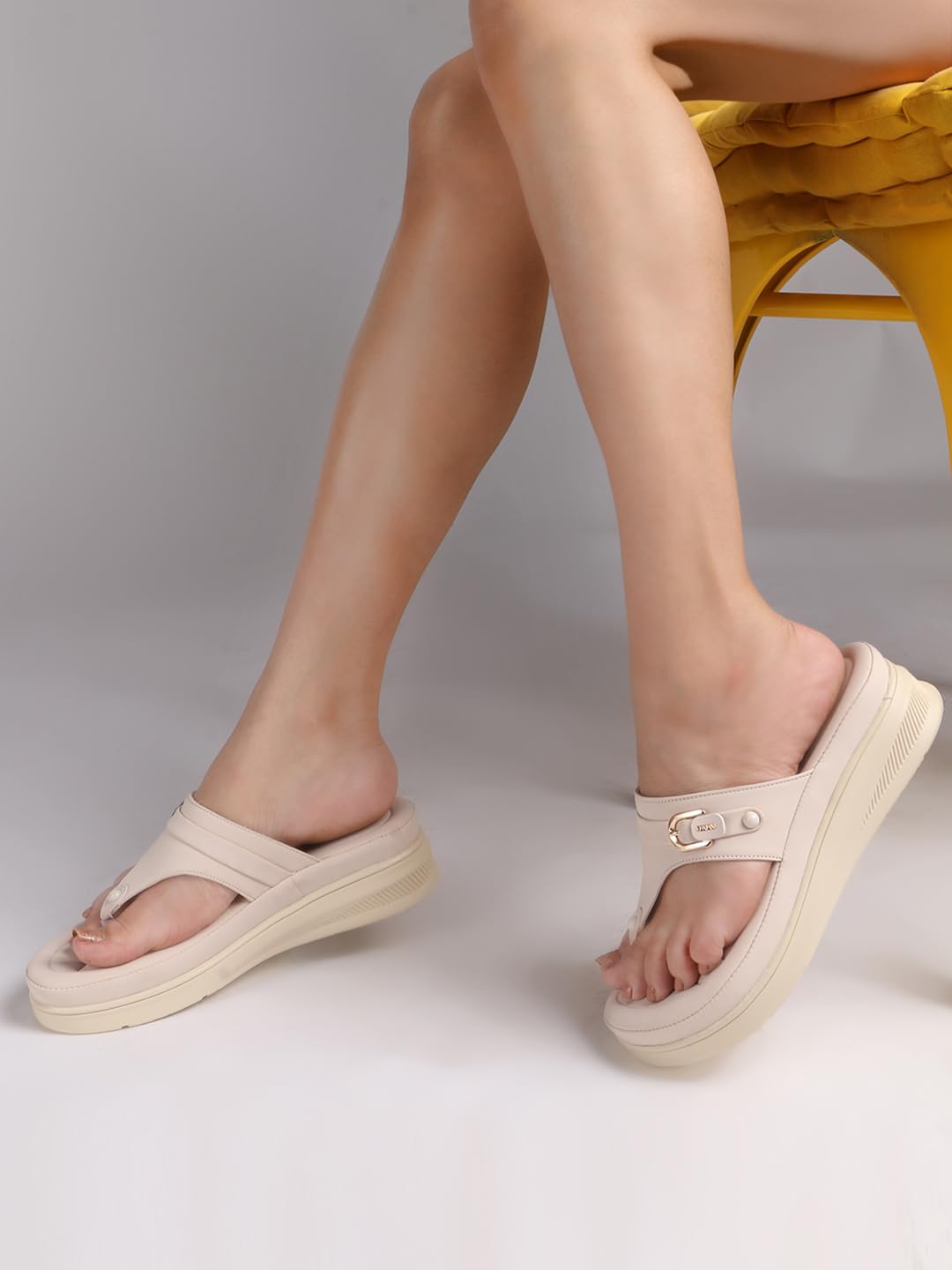 SVYA, Women Wedge Heels Thong Sandals| Comfortable Flats Sandals (Cream, UK Footwear Size System, Adult, Women, Numeric, Medium, 7)