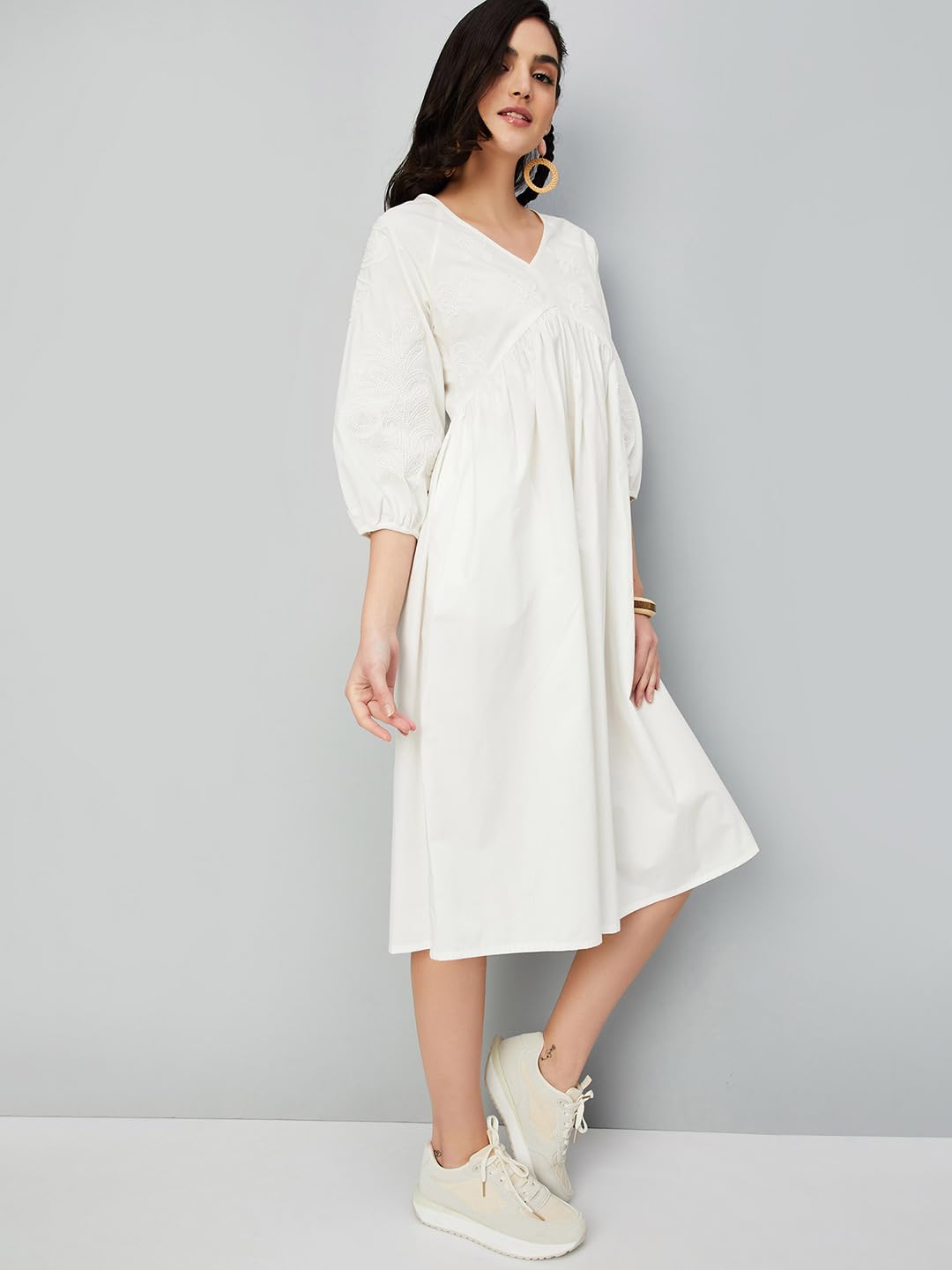 Max Women's Cotton Classic Midi Dress (Off White)