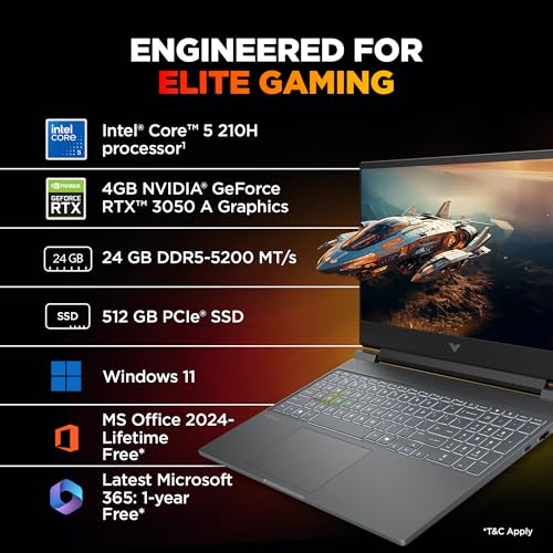 HP Victus, Intel Core 5 210H, 4GB RTX 3050 A (24GB DDR5, 512GB SSD) FHD, 144Hz, 300 nits, IPS, 15.6''/39.6 cm, Win11, M365* Office24, Mica Silver, 2.29kg, fa2500TX, Backlit, Gaming Laptop