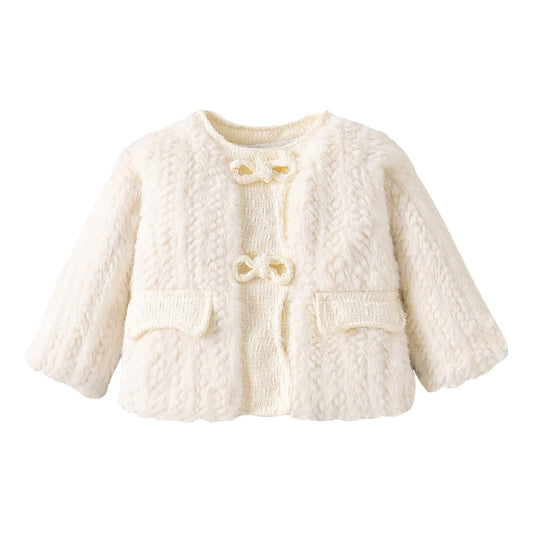 Hopscotch Girls Polyester Waist Length Jackets in Off-White Color For Ages 4-5 Years