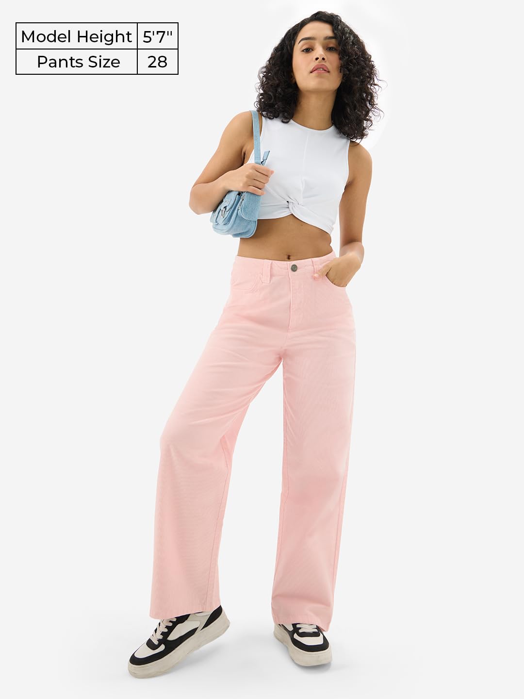 The Souled Store Peachy Pink Women and Girls Buttoned Cotton Blend Straight Fit Corduroy Pants