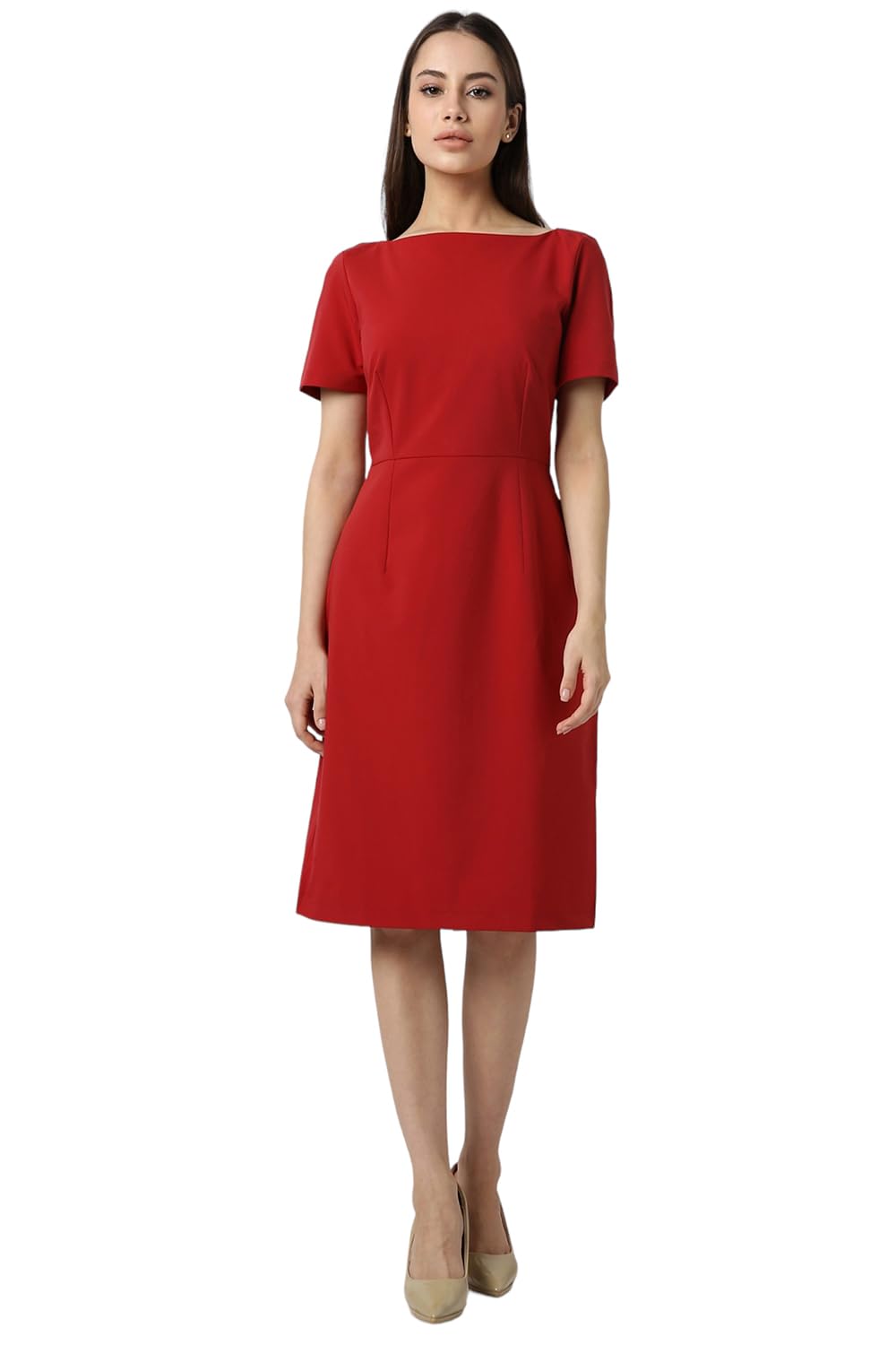 Van Heusen Women's Polyester Blend Modern Knee Length Dress (Vwdrfrgft16804_Red M