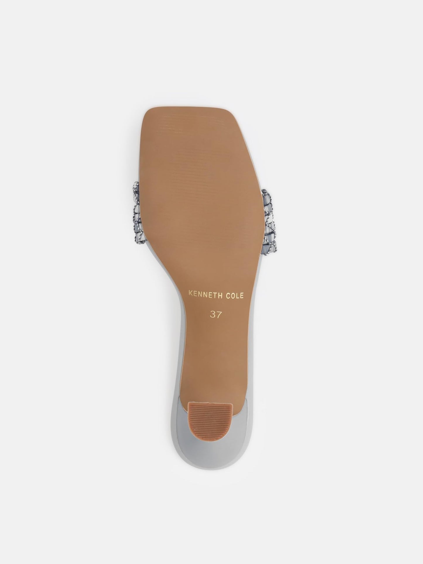 KENNETH COLE Women's Flare Heel Sandal | PU Upper | Square Toe, Woven Vamp Strap | Grey, EU36