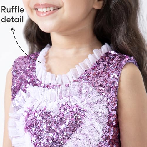 Hopscotch Girls Purple Sleeveless Ruffled Sequined Pearl Dress for Age (9-12 Months)