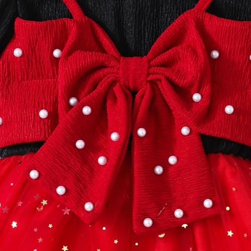 Hopscotch Girls Red Full Sleeves Oversized Bow Applique Dress for Age (3-4 Years)