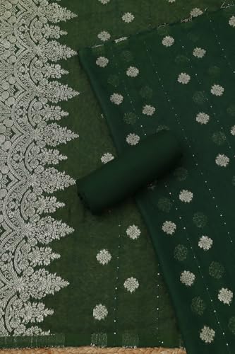 Soch Womens Green Jam Cotton Floral Print Unstitch Dress Material With Zari