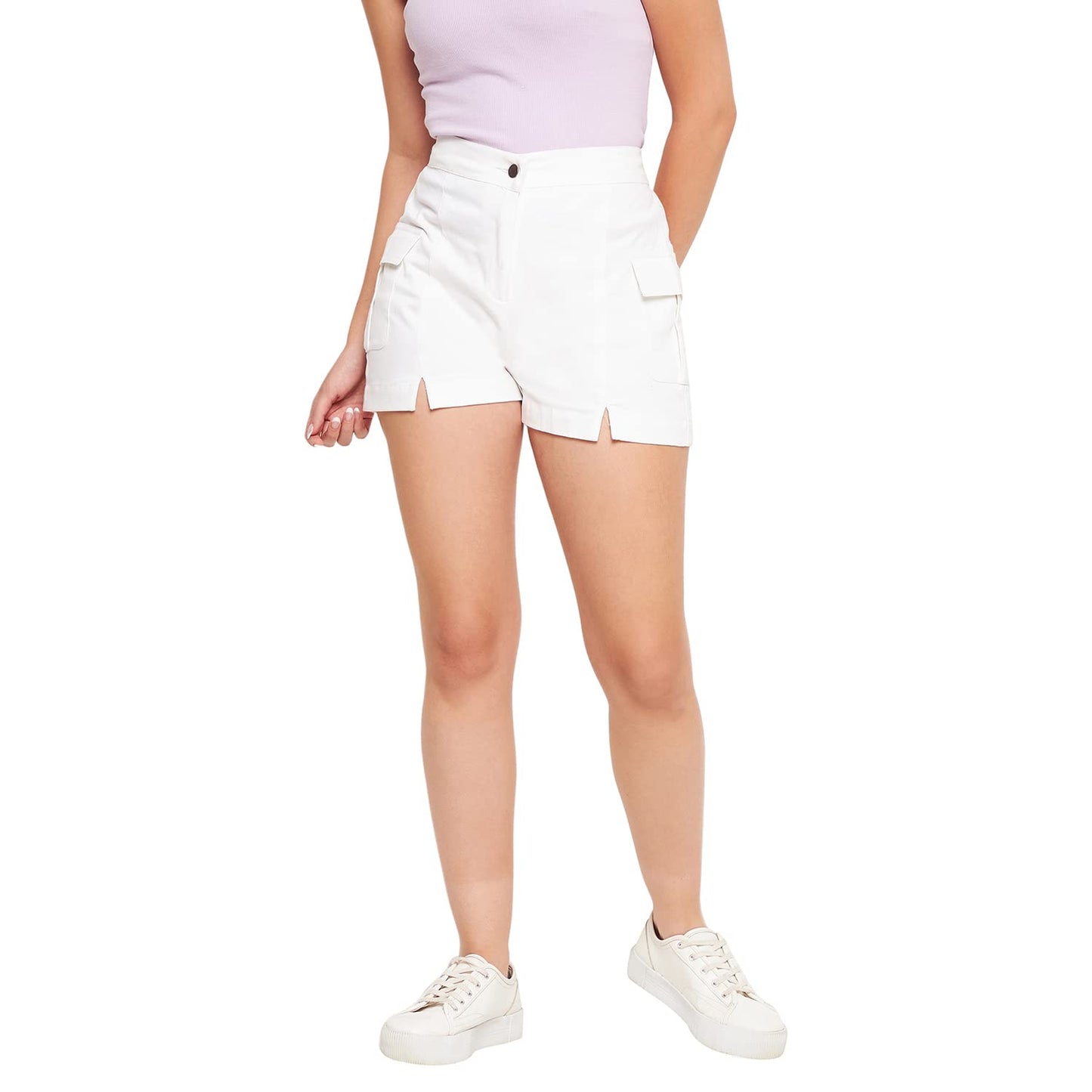 WineRed Women White Mini Shorts with Front Slits