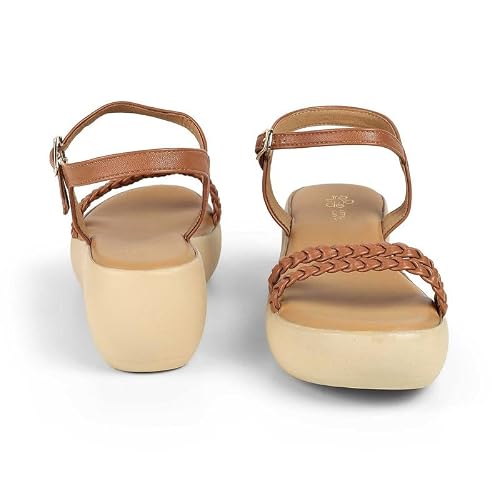 tresmode LEVE Tan Women's Dress Wedge Sandals in Size 5 UK / 38 EU
